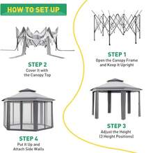 Cenador Emergente de 13' x 13', Refugio Hexagonal con Toldo y 6 Redes de Malla con Cremallera, Carpa de Evento con Estructura de Acero Resistente para Patio, Jardín, Boda, Fiesta - Gris - Ver 7