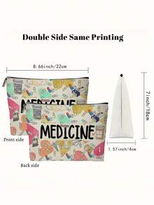 1Pc Makeup Bag Chic Paris Theme Fun Travel Gift Cute Inspirational Quote Decoration Medical Assistant Pill Pattern Makeup Storage Bag Large Capacity Lightweight Multipurpose And Durable Foldable With Zipper Closure Multifunctional Coin Purse For Daily Use And Travel Small And Exquisite Gift - Multicolor - View 2