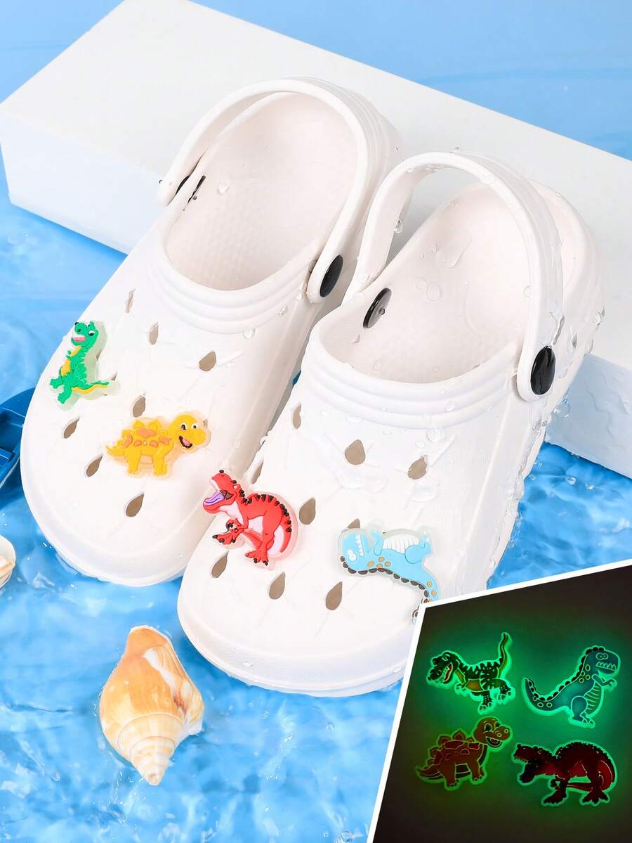 Fashionable Versatile Kids Fluorescent Dinosaur Accessory Clogs, Lightweight Suitable For Outdoor Wear