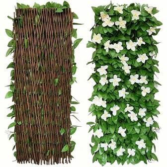 1pc - Expandable Artificial Ivy And Orchid Privacy Screen Divider - Dense Greenery Floral Design, Wooden Faux Hedge Suitable For Outdoor Garden, Wedding Decor And Wall Beautification, Garden Fence Decor | Decorative Fencing | Dense Greenery, Fence Decor,Fake Plants