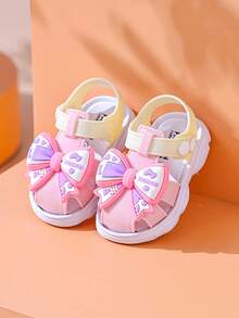 Sandalias de estilo princesa para niñas pequeñas, zapatos de playa de suela blanda con moño para niños pequeños, verano - Rosa - Ver 5