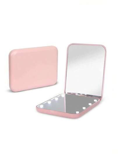 1PC Portable Led Lighted Magnifying Travel Makeup Mirror 1X/2X Magnification Folding Dual Sided Compact Handheld Illuminated Mirror For Home Tabletop Decoration, Bathroom, Dresser Vanity & Countertop Bedroom Travel Dormitory Mirror Women Gift,Graduation Season Gift