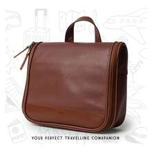 Leather Hanging Toiletry Bag Travel Dopp Kit Cowhide Leather Toiletry Cosmetics Shaving Kit Personal Care Storage Men Women Caramel Brown Spacious Interior For Shampoo Deodorant Internal External Zippers For Small Items Waterproof Liner Pebbled Leather Metal Hook For Hanging - Multicolor - View 7