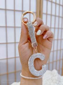 Llavero con letra del alfabeto adornado con rhinestones brillantes - Colgante de cristal de la suerte, accesorio de aleación brillante para bolsos y mochilas - Regalo perfecto para cumpleaños y ocasiones especiales, llavero, anillo, accesorio para bolso, mochila, coche, pendiente para mujeres y niñas, accesorios para billetera y bolso, letra inicial del alfabeto de la A a la Z