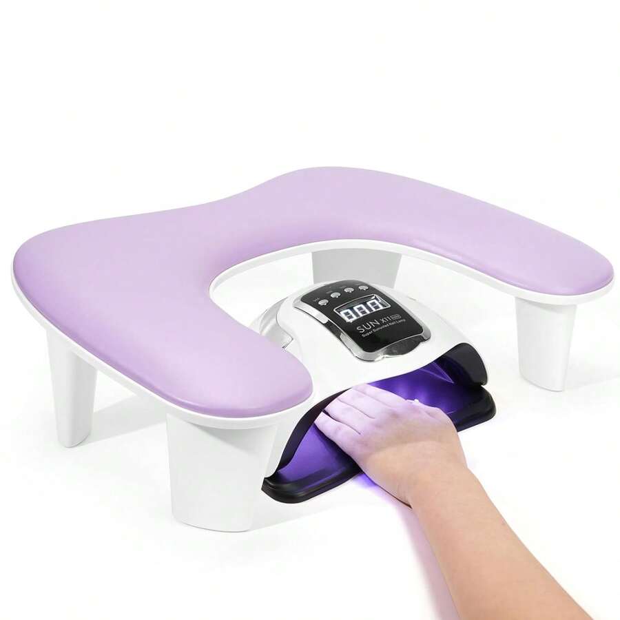 Arm Rest For Nails Tech,Height-Adjustable U Shaped Manicure Nail Arm Rest,Big Microfiber PU Leather Hand Rest For Nails Tech, Professional Salon Manicure Arm Rest Cushion - 紫色 - 查看 1