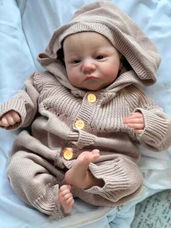 19英寸逼真Loulou婴儿重生娃娃带彩绘3D头发手工柔软新生儿（送奶瓶奶嘴、尿布、出生证明、发带，）（衣服款式随机）系列娃娃布身万圣节/感恩节/圣诞节礼物复活节礼物