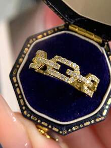 1pc 925 Sterling Silver Fashionable Personalized Semicircle Chain Ring, Suitable For Women's Daily Commute, Party And Other Occasions, High Quality, Exquisite Jewelry Gift - Gold - View 3