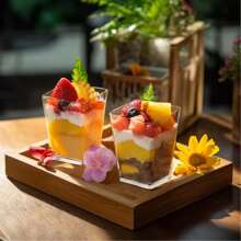 25/50/100/200Pcs, 5 Oz Plastic Clear Square Parfait Cups With Spoons, Party Small Serving Dessert Bowls For Appetizers, Puddings, Mousse, Yogurt, Parfait Ice Cream