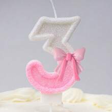 1 支生日数字蜡烛彩色粉色蝴蝶结生日蜡烛蛋糕闪光数字 1 蜡烛蛋糕装饰带亮片，适合女孩和女士周年纪念庆祝物品 - 彩色 - 查看 10
