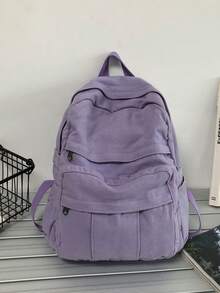 Versatile Fashion Women Canvas Backpack, Casual Daypack, School Backpack - Purple - View 1