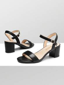 Women's Low Block Heel Sandals With Buckle - 黑色 - 查看 4