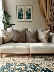 4 件装饰枕套，几何图案，100% 防过敏聚酯纤维靠垫套，复古亚麻材质，隐形拉链，可机洗，简约现代线条设计，拉链开合，家居装饰抱枕套，适用于沙发、客厅、卧室，无枕芯