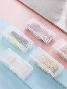 Caja de almacenamiento de palillos de dientes: Caja portátil de hisopos de algodón, diseño de dibujos animados lindos | Almacenamiento de palillos de dientes + Almacenamiento de hisopos de algodón + Almohadillas de maquillaje | Esencial de viaje/Caja de maquillaje minimalista/Caja portátil a prueba de humedad para palillos de dientes al aire libre/Caja de hisopos de algodón médica/Caja de herramientas de manicura | Almacenamiento esencial para coche/hogar/viaje - transparente - Ver 2