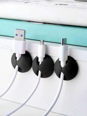 3 件装桌面线缆整理器（每种颜色 1 个）数据线固定整理器，简约手机数据线收纳架，充电线可重复使用扎带