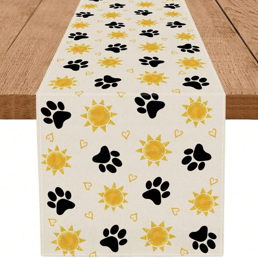 Summer Table Runner With Runner, Sun, Dog And Heart Pattern, Home Kitchen Decorative Table Decor For Summer - Yellow - View 1
