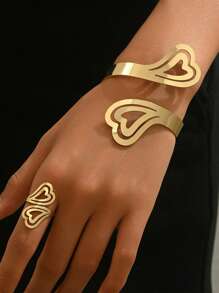 2PCS Simple And Elegant Love Bracelet & Ring Fashion Exquisite Jewelry Set Suitable For Party Daily Wear For Women Holiday Gifts
