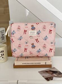 Bolsa de cosméticos de tela suave con estampado de muñeca, estuche con cremallera para maquillaje dulce y lindo para almacenamiento, adecuado para el hogar, viajes y salidas