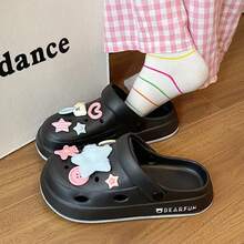 一双星熊时尚派对休闲可爱卡通木屐，适合派对、办公室、居家、夏季穿着，女士款 - 黑色 - 查看 6