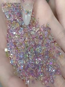30件/50件闪光色多巴胺夏季彩色涂层指甲套透明锆石迷你小号平底钻尖底钻彩色指甲饰品美甲用品指甲饰指甲宝石 - 彩色 - 查看 14