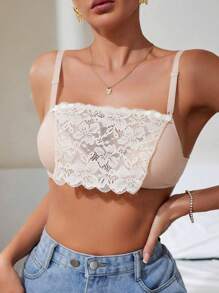 1 pieza Top sin tirantes de encaje sin rebote, cubrimiento de pecho sin costuras para mujer