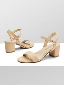 Women's Low Block Heel Sandals With Buckle - 杏色 - 查看 4