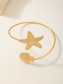 1pc European And American Metal Seashell Design Arm Cuff, Exaggerated Ocean Style Gold Color Arm Chain, Suitable For Beach Holiday, Sexy Beach Party Wear