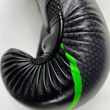 1 Pair Black & Green PU Leather Breathable Classic Boxing Gloves By BRONJEE Brand