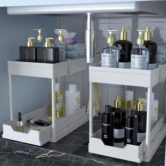 1/2 piezas Organizador extraíble de 2 niveles que ahorra espacio, organizador de almacenamiento extraíble debajo del fregadero, almacenamiento de gabinete, estante de almacenamiento de cocina, accesorios de baño/cocina/lavandería, decoración de habitación