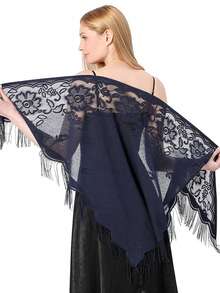 1pc Lightweight Hollow Solid Color Fringe Breathable Fashion Triangle Scarf Shawl - Multicolor - View 19