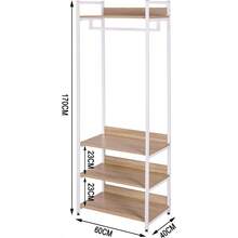 WOLTU Kleiderständer mit Regal Kleiderschrank Offener mit Schuhregal Garderobenständer für Schlafzimmer Holz und Stahl - HellEiche+weiß - Übersicht 3