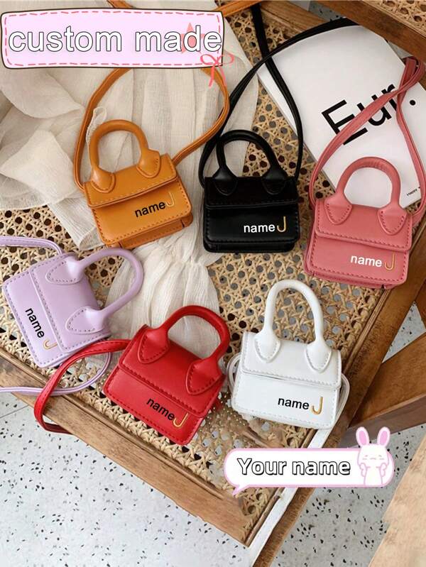 1 pieza Bolso personalizado con nombre o mensaje de festividad. Personaliza tu propio mini bolso. 1 pieza Mini bolso bandolera de piel PU, bolso monedero pequeño y bonito de moda para niña, monedero casual para niños pequeños