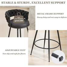 Dyhome 3pcs  28'' Modern Bar Stool, Adjustable Faux Leather Upholstered Swivel CounterStools With Woven Back,For Restaurant, Cafe, Modern Bar Stool, Thickened Seat Cushion Souare Lsland Barstools With Back - 黑色 - 查看 6