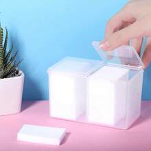 1PC Caja de almacenamiento de toallas de uñas Caja de almacenamiento de sábanas de algodón Caja de almacenamiento de toallas de uñas de doble compartimento independiente Tambor de almacenamiento de toallas de algodón - transparente - Ver 5