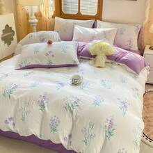 1 Set 3 Pieces Ditsy Floral Bedding, Vintage Ditsy Floral Cozy Botanical Shabby Chic Style Quick-Drying Textile Set, Breathable Machine Washable, Suitable For Spring/Summer Bedroom Decor (1 Duvet Cover + 2 Pillowcases), Pillow Case Patterns Randomly Cut - Washed Cotton Floral - View 1