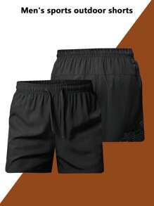 Shorts Esportivos Casuais Masculinos com Cordão na Cintura, Cor Sólida, para Uso Externo