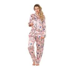 Luxury Satin Floral Pyjama Set – Long Sleeve, Button-Up & Pockets - Baby Pink - View 5