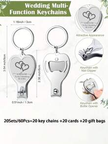 60Pcs/20sets Nail Clipper Keychain  With Tag Cards White Drawstring  Organza Bags Nail Bottle  Opener Keychain For Party Wedding  Favor Gift Decorations Souvenirs Guest - 彩色 - 查看 4