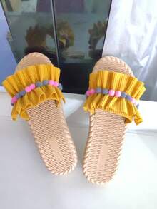 Damskie, codzienne, płaskie, plażowe klapki, żółte, odpowiednie na letnie wakacje - Żółty - Zobacz 5