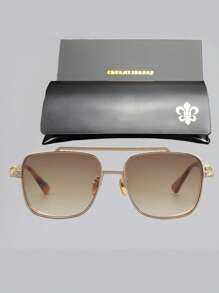CHARMLIBRARY 2025 New Fashion Retro Pilot Luxury Titanium Fashion Glasses For Men, High Quality Brand Outdoor Driving Fashion Glasses With Rhombus Pattern, Luxury Retro Fashion Casual Tortoiseshell Fashion Glasses With Black Frame And Gold Decoration, Includes Fashionable Glasses Case And Cleaning Cloth For Summer Beach Vacation,Outdoor,Travel