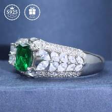1pc Glam Style 925 Sterling Silver Ring With Cultured Green Gemstone, Plated, Elegant Men's Jewelry, Suitable For Party & Banquet, Perfect Father's Day Gift, Glamorous Style
