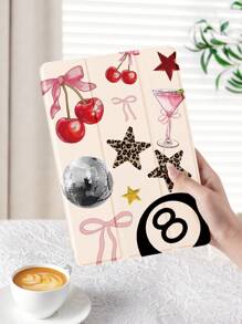 Leopard Print & Cherry Bow Pattern Tablet Protective Case, Compatible With IPad 10.2-Inch, IPad Pro 2021/2020, IPad 9th/10th Gen, Galaxy Tab A8 10.5-Inch 2022, Matepad 10.4/Tab, Mi Pad, Anti-Drop, With Pen Slot, Support Sleep/Wake Function