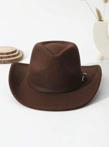 1pc Unisex Belt Decor Boho Cowgirl Hat Cowboy Hat Wide Brim Handmade Fedora Hat Jazz Panama Hat Soft Felt Hat Western Suitable For Daily Use