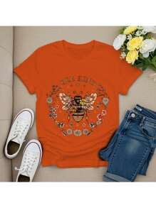 Unisex T-Shirt Printed With Bee King Beehive Stylish Flowers Premium 100% Cotton