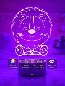 Luminária Safari Leão Nome Personalizado Presente Criativo Para Menino Decoração Quarto de Bebê Personalizável Abajur Infantil Leãozinho Cute De LED Bivolt 16 Cores 3D Com USB Enfeite em Acrílico Cristal Baby Festa Enxoval Bebê Batizado - Branco - Visão 6