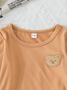 3 件套男婴休闲时尚简约熊刺绣条纹圆领长袖 T 恤 + 2 件纯色 T 恤，春/秋