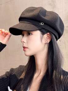 Plain Flower Girl Hat, Beret, Spring And Summer Korean Version Of The Versatile Hat That Makes Your Face Look Small, Octagonal Hat, Japanese Head Circumference Painter Hat, One Piece. - Coffee Brown - View 3