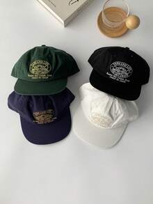 1pc Retro Letter Printed Baseball Cap For Women, Summer Student Versatile Breathable Wide Brim Mesh Cap, Patchwork Color Flat Brim Adjustable Snapback Hat With Embroidered Logo, Street Fashion - Flat Eaves - View 2