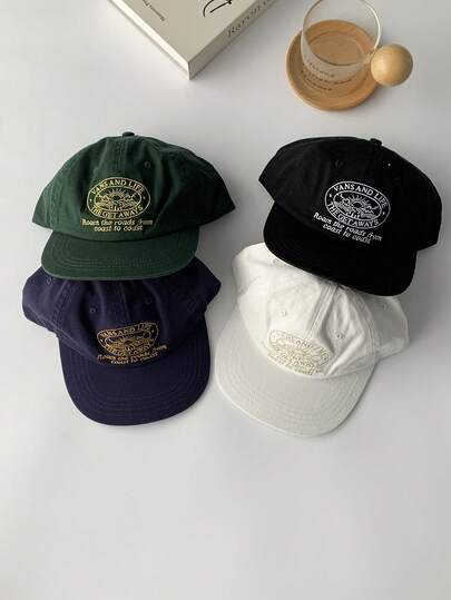 1 件女士复古字母印花棒球帽，夏季学生百搭透气宽边网眼帽，拼色平檐可调节棒球帽，带刺绣标志，街头时尚