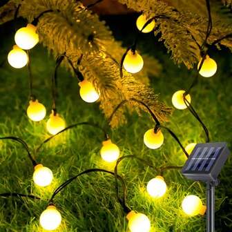 1pc 20/30/50/100 LED Solar Powered Frosted Ball String Lights Outdoor Hanging Decorative Waterproof Fairy Lamp With 8 Lighting Modes Suitable For Home Patio Lawn Garden Balcony Wedding Camping Celebration Party Festival Decoration