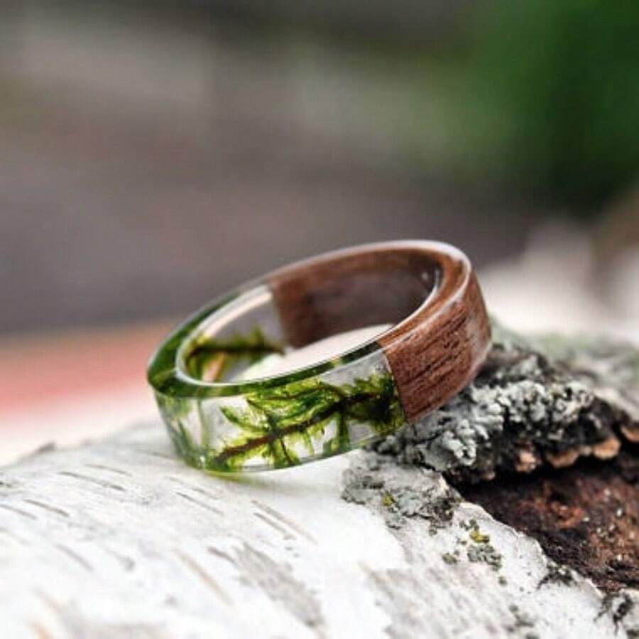 1pc Handmade Women's Dried Flower Resin Ring - Dried Flower Wood - View 1